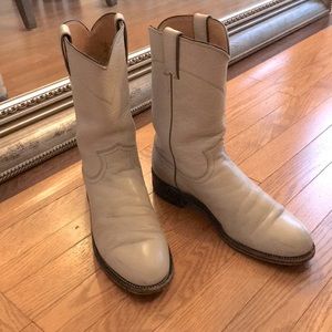 Cream leather mid-calf boots